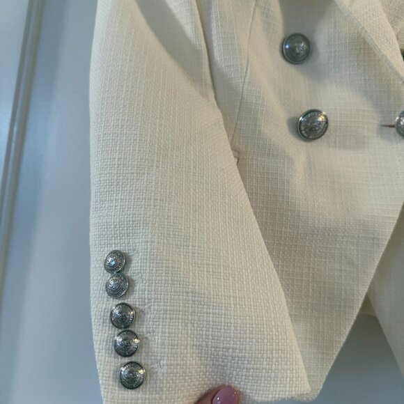NWT Balmain Fitted Cotton Blazer Jacket Double-Breasted In White Sz 36 - Picture 10 of 11